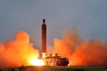 A test launch of ground-to-ground medium long-range ballistic rocket Hwasong-10 in this undated photo released by North Korea's Korean Central News Agency (KCNA), June 23, 2016. PHOTO BY REUTERS