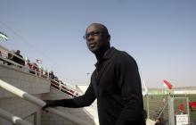 Former French soccer player Lilian Thuram attends an inauguration ceremony of a renovated football stadium in the West bank town of Al-Bireh near Ramallah, April 14, 2011. PHOTO BY REUTERS/Abed Omar Qusini
