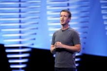Facebook CEO Mark Zuckerberg speaks on stage during the Facebook F8 conference in San Francisco, California, April 12, 2016. PHOTO BY REUTERS/Stephen Lam