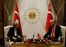 Britain's Prime Minister Theresa May meets with Turkish President Tayyip Erdogan at the Presidential Palace in Ankara, Turkey, January 28, 2017. PHOTO BY REUTERS/Umit Bektas