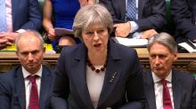 Britain's Prime Minister Theresa May addresses the House of Commons on her government's reaction to the poisoning of former Russian intelligence officer Sergei Skripal and his daughter Yulia in Salisbury, in London, March 14, 2018. PHOTO BY REUTERS/Parliament TV 