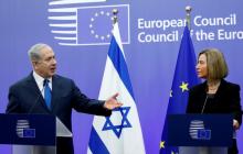 Israel's Prime Minister Benjamin Netanyahu and European Union foreign policy chief Federica Mogherini brief the media at the European Council in Brussels, Belgium, December 11, 2017. PHOTO BY REUTERS/Francois Lenoir