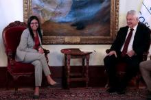 President of Venezuela's National Constituent Assembly Delcy Rodriguez (L) meets with Arlindo Chinaglia, President of the Parlasur, the parliament of the Mercosur trade bloc, in Caracas, Venezuela, September 15, 2017. PHOTO BY REUTERS/Marco Bello