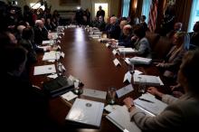 U.S. ‪Vice President Mike Pence‬ addresses comments to U.S. President Donald Trump at the start of a cabinet meeting at the White House in Washington, U.S., December 20, 2017. PHOTO BY REUTERS/Jonathan Ernst