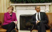 President Obama meets with German Chancellor Angela Merkel to discuss the crisis in Ukraine at the White House, February 9, 2015. PHOTO BY REUTERS/Kevin Lamarque