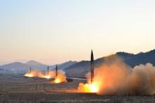 North Korean leader Kim Jong Un supervises a ballistic rocket launching drill of Hwasong artillery units of the Strategic Force of the KPA in an undated photo. PHOTO BY REUTERS/KCNA