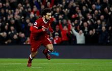 Liverpool's Mohamed Salah celebrates scoring their first goal. PHOTO BY REUTERS/Phil Noble