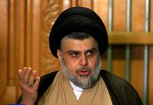 Iraqi Shi'ite cleric Moqtada al-Sadr speaks during a news conference with Iraqi politician Ammar al-Hakim, leader of the Hikma Current, in Najaf, Iraq, May 17, 2018. PHOTO BY REUTERS/Alaa al-Marjani