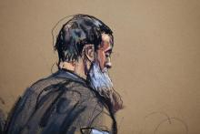 A courtroom sketch shows Nazih al-Ragye known by the alias Abu Anas al-Liby as he appears in Manhattan Federal Court for an arraignment in New York, October 15, 2013. PHOTO BY REUTERS/Jane Rosenberg