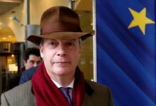 Brexit campaigner Nigel Farage leaves a meeting with European Union's chief Brexit negotiator Michel Barnier (unseen) at the EU Commission headquarters in Brussels, Belgium, January 8, 2018. PHOTO BY REUTERS/Francois Lenoir