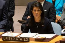 U.S. Ambassador to the United Nations Nikki Haley delivers remarks during a meeting by the United Nations Security Council at the U.N. headquarters in New York City, U.S., September 4, 2017. PHOTO BY REUTERS/Joe Penney
