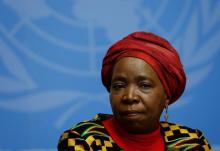 Nkosazana Clarice Dlamini-Zuma, African Union Commission Chairperson and former South African Minister of Health, Minister of Foreign Affairs, and Minister of Home Affairs attends a news conference at the European headquarters of the United Nations in Geneva, Switzerland, May 24, 2016. PHOTO BY REUTERS/Denis Balibouse