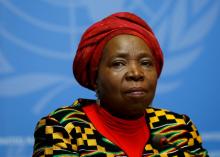 Nkosazana Clarice Dlamini-Zuma, African Union Commission Chairperson and former South African Minister of Health, Minister of Foreign Affairs, and Minister of Home Affairs attends a news conference at the European headquarters of the United Nations in Geneva, Switzerland, May 24, 2016. PHOTO BY REUTERS/Denis Balibous