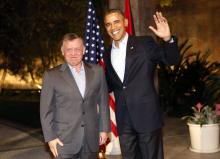 U.S. President Barack Obama (R) meets with Jordan's King Abdullah at Sunnylands in Rancho Mirage, California