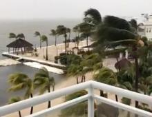 Palm trees sway as strong wind blows in Key Largo, Florida, U.S., September 9, 2017, in this still image taken from a video obtained from social media. PHOTO BY REUTERS/Facebook/Laura Kushner Gibson