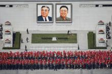 People practice for the expected parade on the main Kim Il-Sung Square in central Pyongyang, North Korea, April 12, 2017. PHOTO BY REUTERS/Damir Sagolj