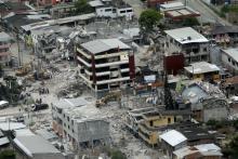 An aerial view is seen of Pedernales, after an earthquake struck off Ecuador's Pacific coast, April 20, 2016. PHOTO BY REUTERS/Guillermo Granja