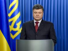 Ukraine's President Petro Poroshenko is seen as he makes his address to the nation in Kiev, in this January 13, 2015 handout photo provided by the Ukrainian Presidential Press Service. REUTERS/Ukrainian Presidential Press Service/Mykola Lazarenko/Handout via Reuters