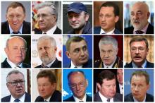 A combination of photos show prominent Russian businessmen and officials on a U.S. sanctions list released by the U.S. Treasury Department in Washington, D.C. April 6, 2018. (Top, L-R) Oleg Deripaska, Vladimir Bogdanov, Suleiman Kerimov, Kirill Shamalov, Viktor Vekselberg, (middle L-R) Mikhail Fradkov, Sergei Fursenko, Alexei Dyumin, Vladimir Kolokoltsev, Konstantin Kosachev, (bottom, L-R) Andrei Kostin, Alexei Miller, Nikolai Patrushev, Vladimir Ustinov, Viktor Zolotov. PHOTO BY REUTERS