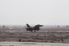A Royal Jordanian Air Force plane takes off from an air base to strike the Islamic state in the Syrian city of Raqqa, February 5, 2015. PHOTO BY REUTERS/Petra News Agency