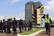 Policemen patrol at the Temple of Justice in Monrovia, Liberia, December 7, 2017. PHOTO BY REUTERS/James Giahyue