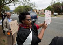 Academic staff at the University of KwaZulu Natal protest in support of students demanding free tertiary education, Pietermaritzburg, South Africa, October 7, 2016. PHOTO BY REUTERS/Rogan Ward