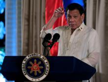 Philippine President Rodrigo Duterte gestures as he delivers his speech at the Malacanang Presidential Palace in Manila, Philippines, August 30, 2017. PHOTO BY REUTERS/Romeo Ranoco