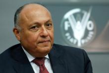 Egyptian Foreign Minister Sameh Shoukry attends a news conference at the end of a summit, to address Palestinian UNWRA funding crisis, at the U.N. Food and Agriculture Organization (FAO) headquarters in Rome, Italy, March 15, 2018. PHOTO BY REUTERS/Remo Casilli