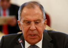 Russian Foreign Minister Sergei Lavrov speaks during a meeting with United Nations Special Envoy for Syria Staffan de Mistura in Moscow, Russia, June 8, 2017. PHOTO BY REUTERS/Sergei Karpukhin
