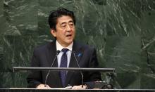 Japan's Prime Minister Shinzo Abe addresses the 69th United Nations General Assembly at United Nations Headquarters in New York