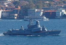 The Russian Navy's missile corvette Mirazh sails in the Bosphorus, on its way to the Mediterranean Sea, in Istanbul, Turkey, October 7, 2016. PHOTO BY REUTERS/Murad Sezer