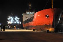 The Blue Sky M cargo ship is docked at the Gallipoli harbour southern Italy, December 31, 2014. PHOTO BY REUTERS/Stringer