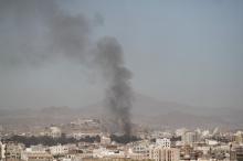 Smoke rises after an airstrike in Sanaa, Yemen, December 15, 2017. PHOTO BY REUTERS/Mohamed al-Sayaghi