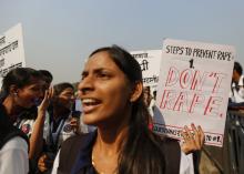 Students from various colleges holding placards as they shout slogans during rally against gender discrimination and violence towards women in Mumbai, December 10, 2014. PHOTO BY REUTERS/Shailesh Andrade