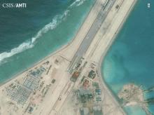The center portion of the Subi Reef runway is shown in this Center for Strategic and International Studies (CSIS) Asia Maritime Transparency Initiative January 8, 2016 satellite image released to Reuters on January 15, 2016. PHOTO BY REUTERS/CSIS Asia Maritime Transparency Initiative