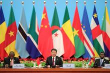 Chinese President Xi Jinping speaks next to South African President Cyril Ramaphosa and Equatorial Guinea President Teodoro Obiang Nguema Mbasogo during the 2018 Beijing Summit of the Forum on China-Africa Cooperation - Round Table Conference at at the Great Hall of the People in Beijing, China, September 4, 2018. PHOTO BY REUTERS/Lintao Zhang
