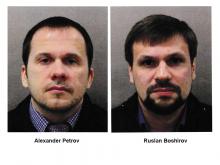 Alexander Petrov and Ruslan Boshirov, who were formally accused of attempting to murder former Russian intelligence officer Sergei Skripal and his daughter Yulia in Salisbury, are seen in an image handed out by the Metropolitan Police in London, Britain, September 5, 2018. PHOTO BY REUTERS/Metroplitan Police