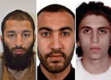 Italian national Youssef Zaghba, 22, identified by Italian and British law enforcement bodies as the third man shot dead by police officers during the attack on London Bridge and Borough Market is seen on right with the other two men named, Khuram Shazad Butt on left and Rachid Redouane, June 6, 2017. PHOTO BY REUTERS