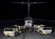 Terminal High Altitude Area Defense (THAAD) interceptors arrive at Osan Air Base in Pyeongtaek, South Korea, in this handout picture provided by the United States Forces Korea (USFK) and released by Yonhap on March 7, 2017. PHOTO BY REUTERS/USFK/Yonhap