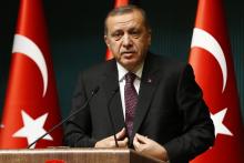 Turkey's President Tayyip Erdogan addresses the media at the Presidential Palace in Ankara, January 12, 2015. PHOTO BY REUTERS/Umit Bektas