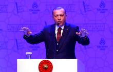 Turkish President Tayyip Erdogan makes a speech during a meeting in Istanbul, Turkey, March 19, 2017. PHOTO BY REUTERS/Murad Sezer