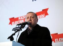 Turkish President Tayyip Erdogan speaks during an opening ceremony in Sincan near Ankara, Turkey, January 15, 2018. PHOTO BY REUTERS/Yasin Bulbul/Presidential Palace