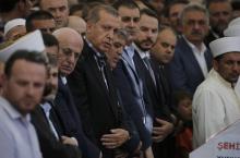 Turkish President Recep Tayyip attends a funeral service for victims of the thwarted coup in Istanbul at Fatih mosque in Istanbul, Turkey, July 17, 2016. PHOTO BY REUTERS/Alkis Konstantinidis