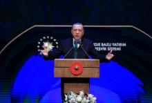 Turkish President Tayyip Erdogan makes a speech during a meeting in Ankara, Turkey, April 9, 2018. PHOTO BY REUTERS/Murat Cetinmuhurdar/Presidential Palace1