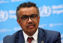 Director-General of the World Health Organization (WHO) Tedros Adhanom Ghebreyesus attends a news conference at their headquarters in Geneva, Switzerland, May 14, 2018. PHOTO BY REUTERS/Denis Balibouse
