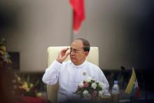 Myanmar's President Thein Sein waits for delegates to arrive for the 17th ASEAN-China Summit during the 25th ASEAN Summit in Naypyitaw, November 13, 2014. PHOTO BY REUTERS/Soe Zeya Tun