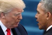 U.S. President Barack Obama (R) greets President-elect Donald Trump at inauguration ceremonies swearing in Trump as president on the West front of the U.S. Capitol in Washington, U.S., January 20, 2017. PHOTO BY REUTERS/Carlos Barria