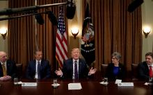 U.S. President Donald Trump speaks during a meeting with governors and members of Congress at the White House in Washington, U.S., April 12, 2018. PHOTO BY REUTERS/Kevin Lamarque