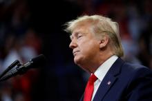 U.S. President Donald Trump delivers remarks at a Keep America Great Rally at the Rupp Arena in Lexington, Kentucky, U.S., November 4, 2019. PHOTO BY REUTERS/Yuri Gripas