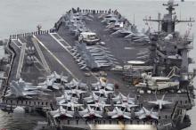 The Nimitz-class aircraft carrier USS John C. Stennis arrives to join the annual Key Resolve military exercise conducted by South Korea and the U.S., at a port in Busan, South Korea, March 13, 2016. PHOTO BY REUTERS/Cho Jung-ho/Yonhap